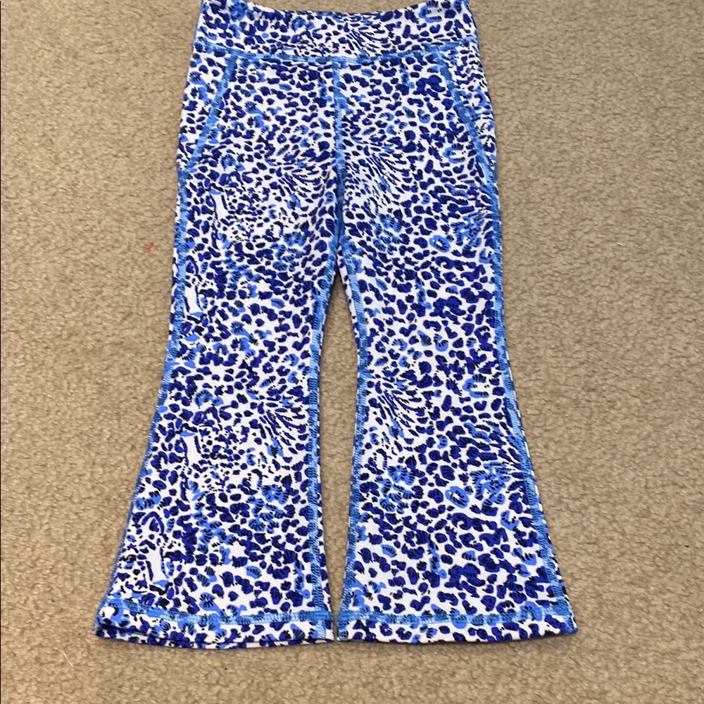 Blue and White Leopard Print Flared Pants